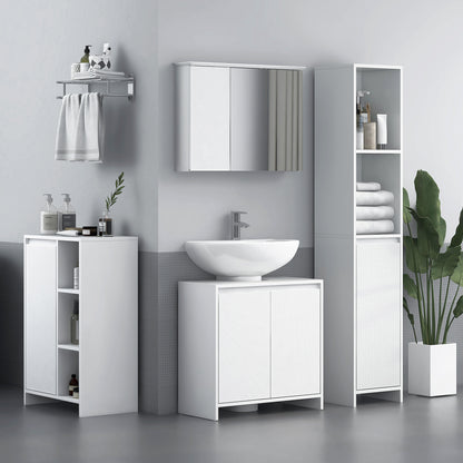 Bathroom Cabinet with 3 Open Shelves and One-Door Cabinet with Adjustable Shelf, 53x30x80cm, White