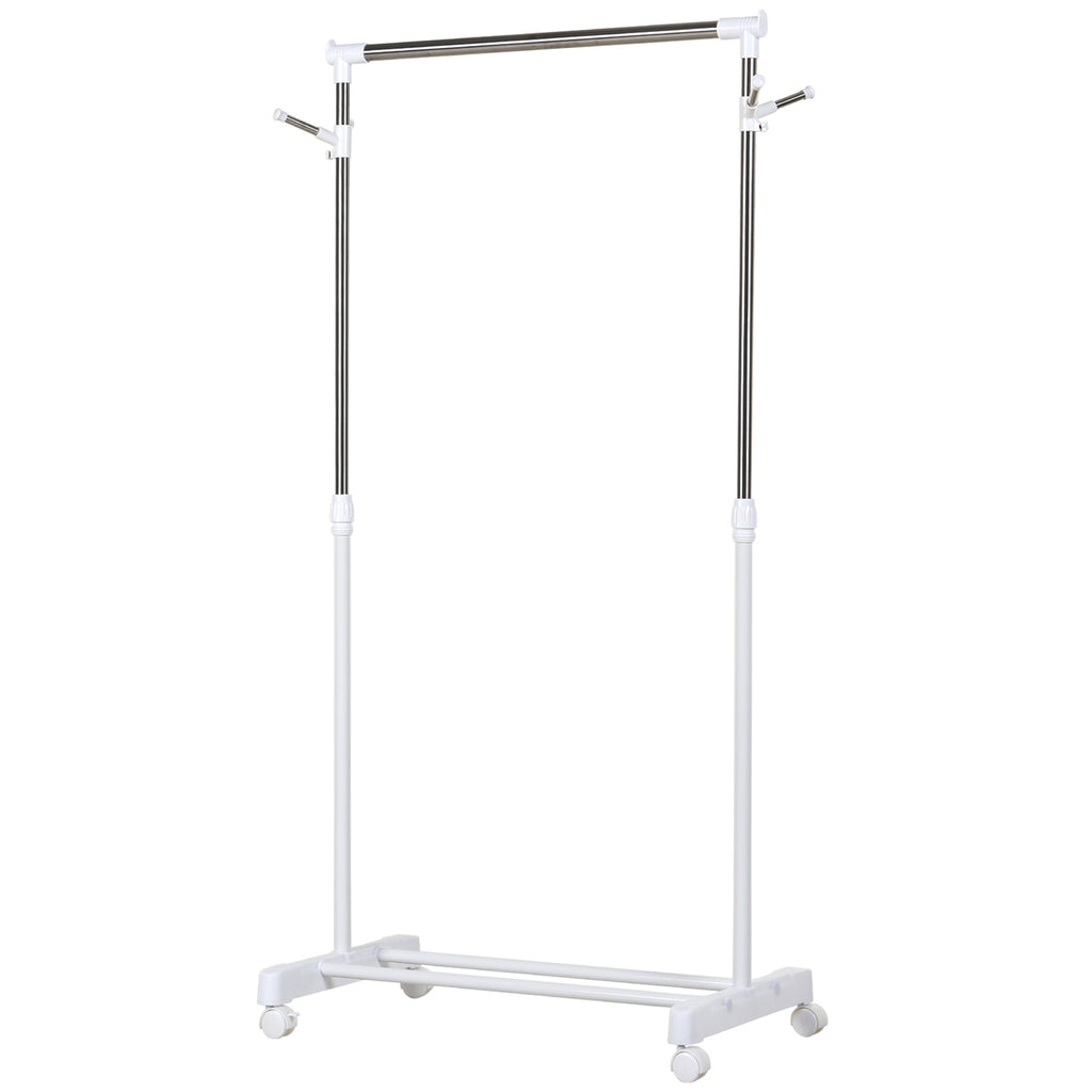 Adjustable Height Clothes Rail with Storage Base and 4 Wheels, 68.5x42x87-145 cm