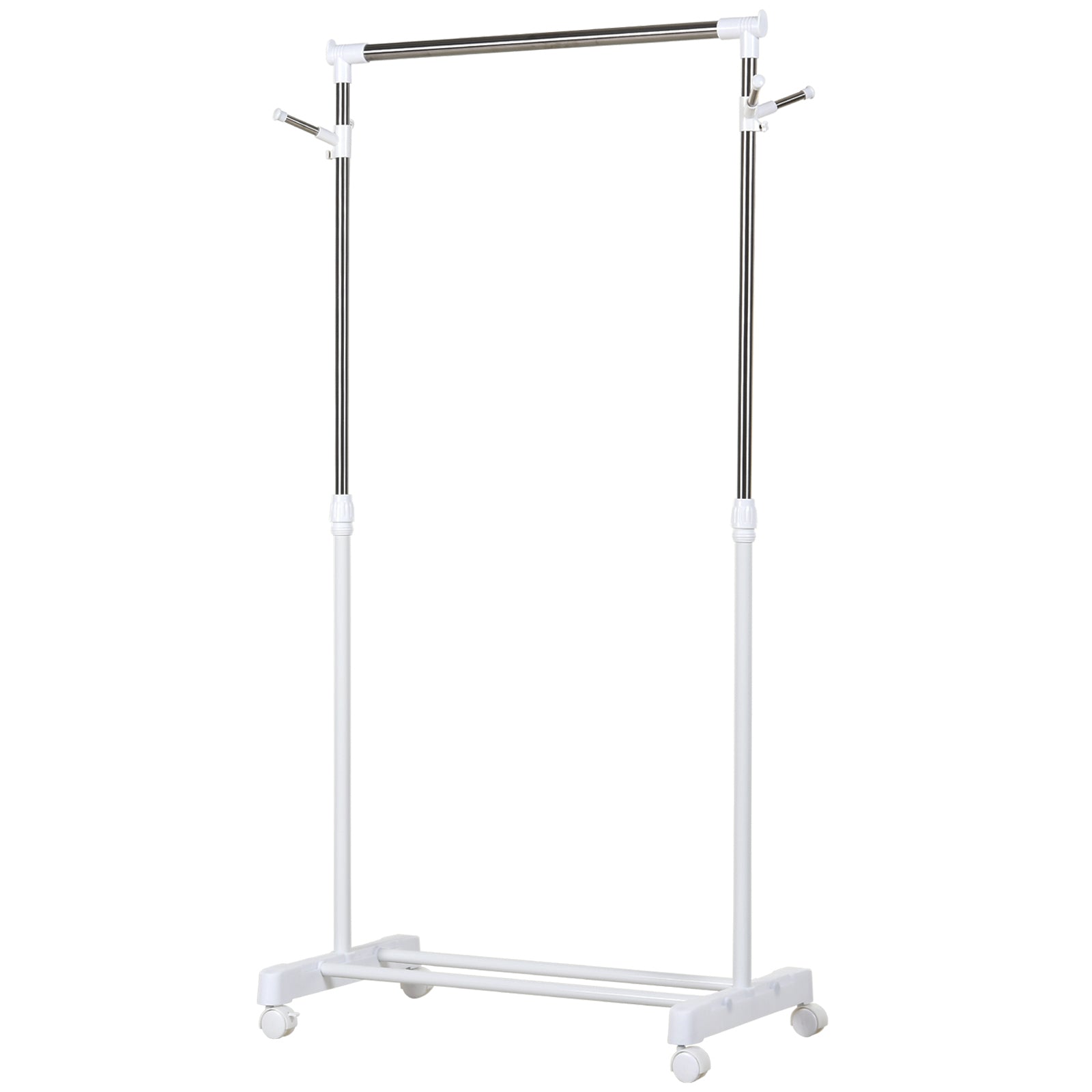 Adjustable Height Clothes Rail with Storage Base and 4 Wheels, 68.5x42x87-145 cm
