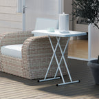 Folding Garden Coffee Table with Adjustable Height, Metal and HDPE, White