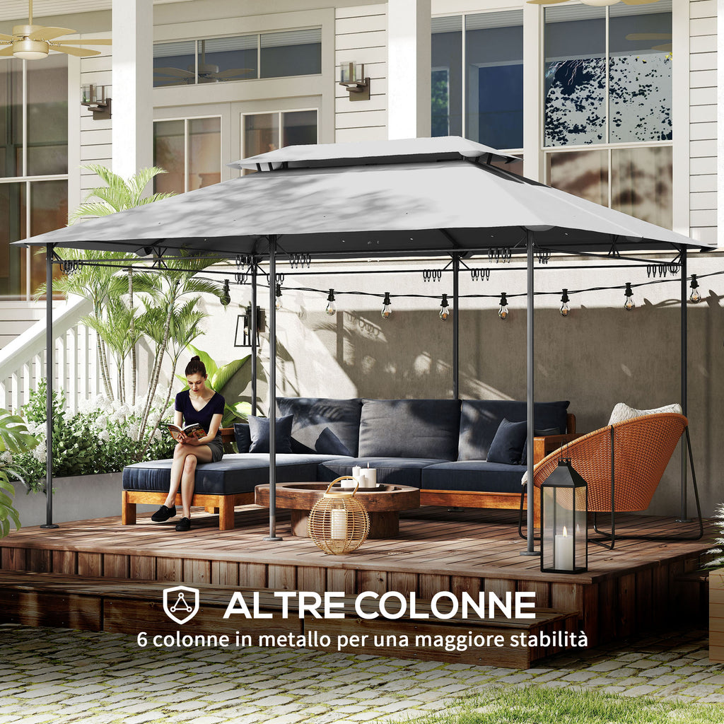 Outsunny 3x4m Garden Gazebo with Removable Curtains, Double Roof and Metal Frame, Grey