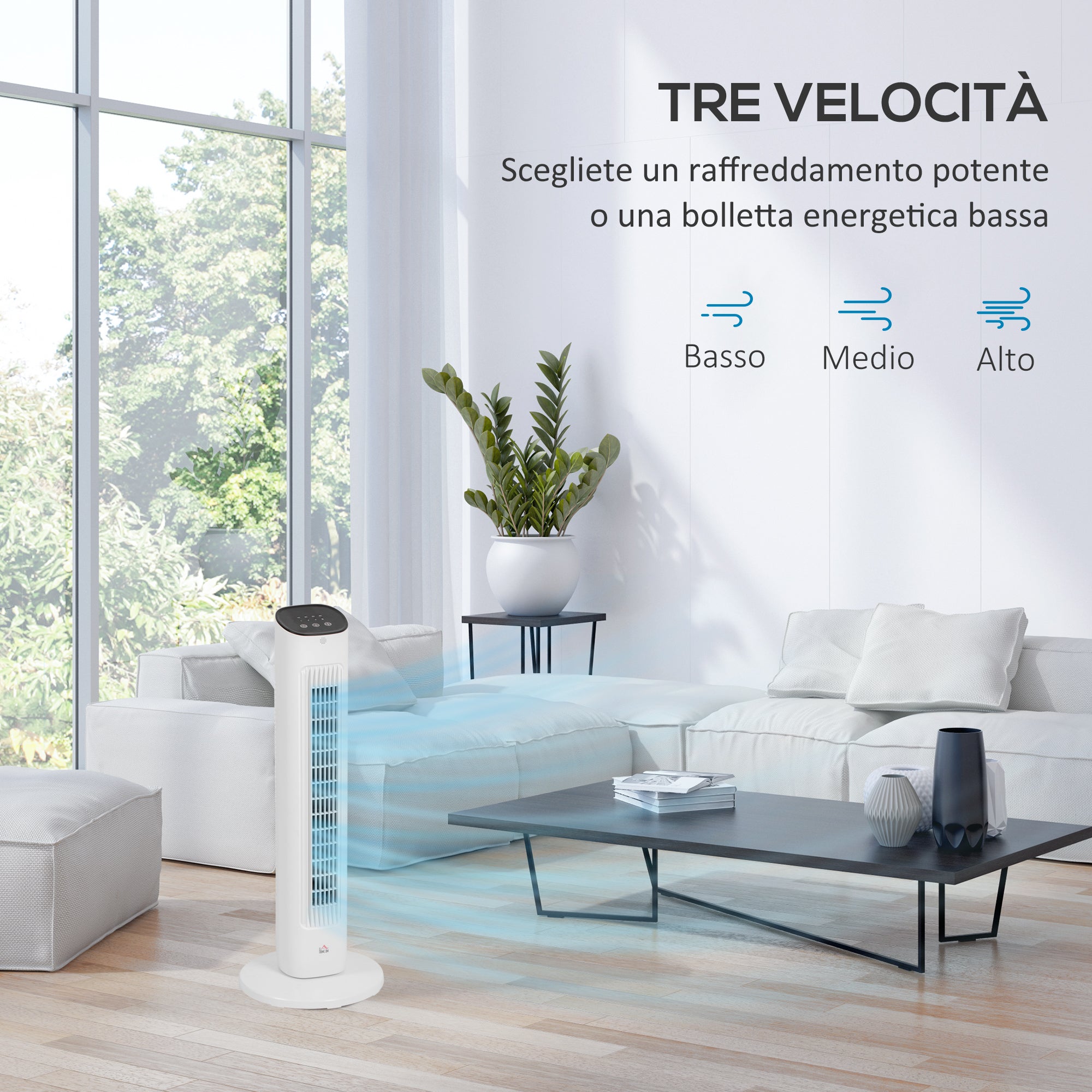 HOMCOM Column Fan with Remote Control and 3 Speeds, 15 Hour Timer, Oscillation and Night Mode, White - Borgè