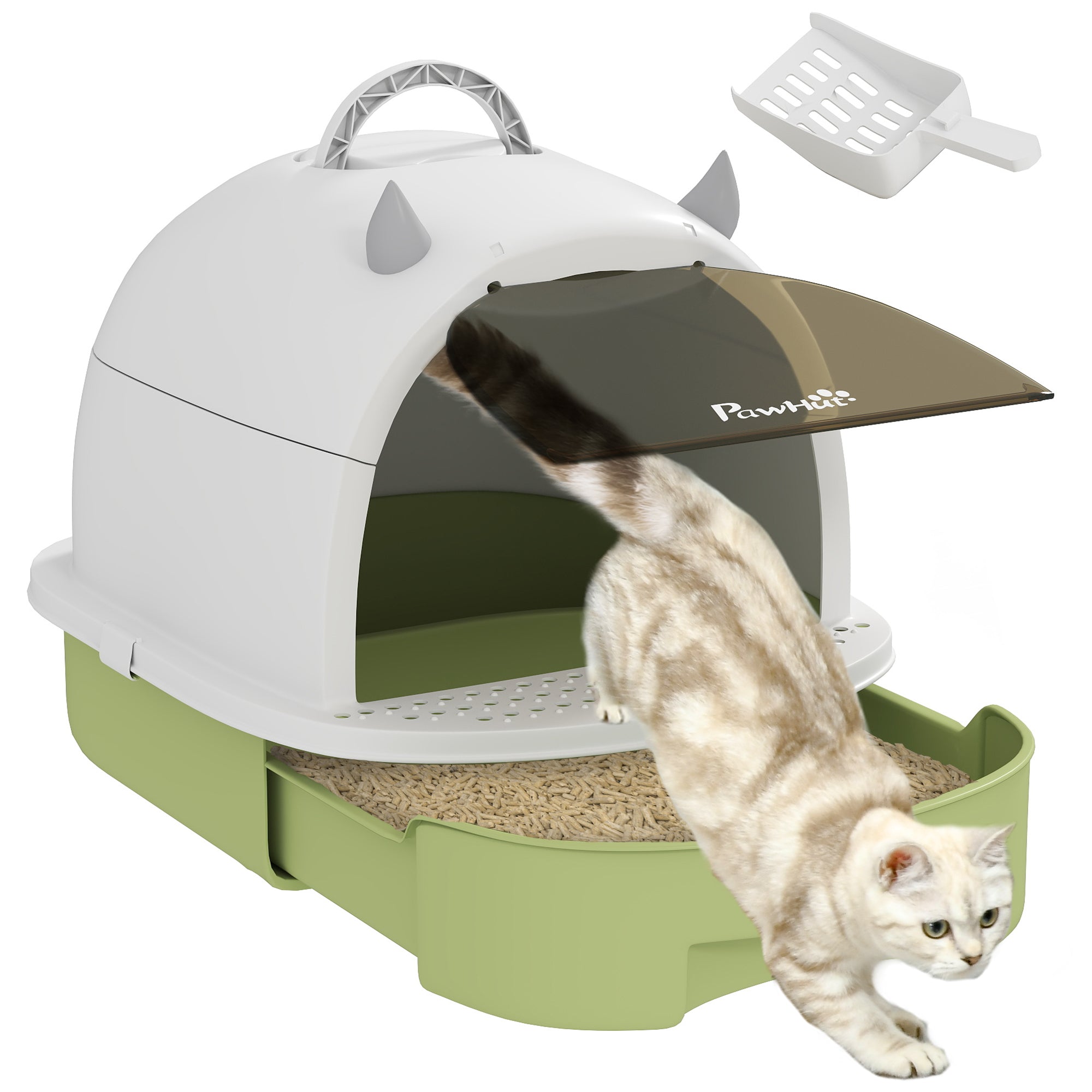 Closed Cat Litter Box with Removable Tray, Scoop and Activated Carbon Filter, Multicolor