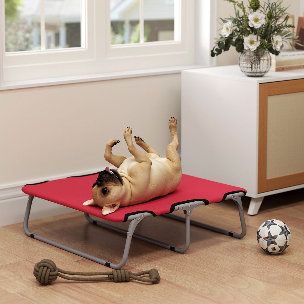 Foldable Bed for Small Dogs for Indoors and Outdoors, Metal and Oxford Fabric, 71x58x20 cm, Red