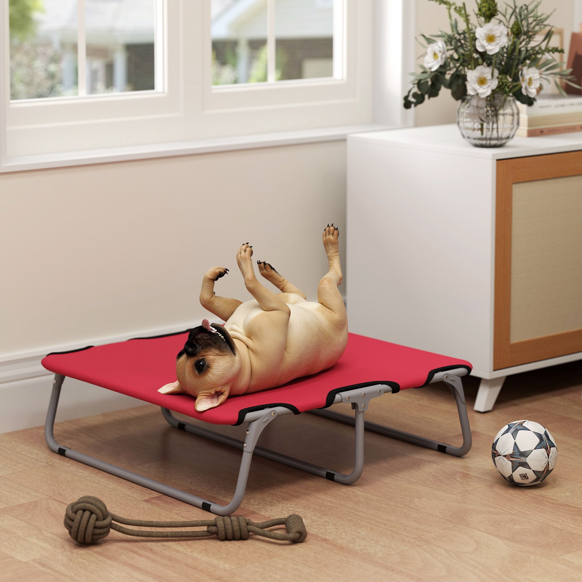 Foldable Bed for Small Dogs for Indoors and Outdoors, Metal and Oxford Fabric, 71x58x20 cm, Red