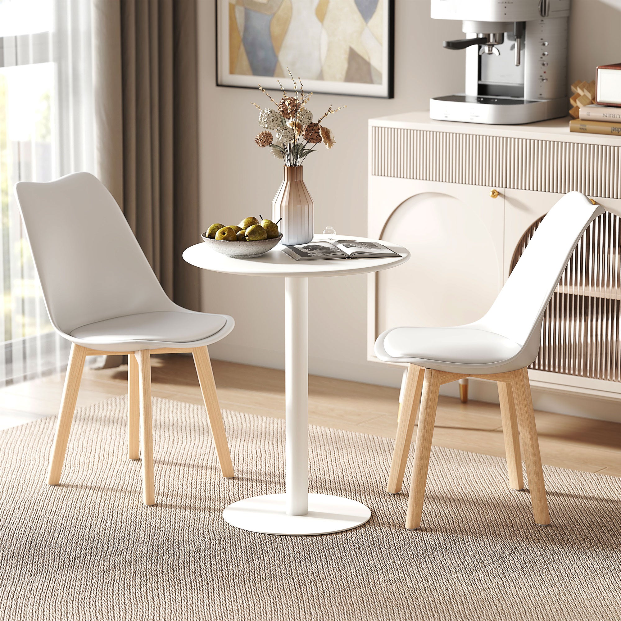 Round Kitchen Table for 2 People with a Modern Design in Steel, Ø60x72 cm, White