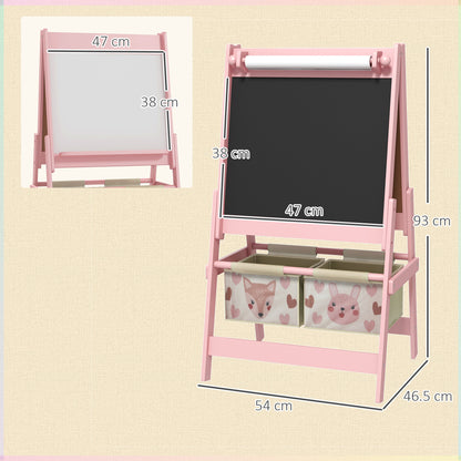 AIYAPLAY Children's Blackboard with Easel 3 in 1 and 2 Containers, Age 3-8 years, 54x46.5x93cm, Pink - Borgè