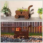 Outsunny Wooden Cart Planter with 4 Wheels, Handle and Drainage Holes, 68x38x52 cm, Wood