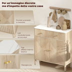 Wooden Sideboard with 2 Drawers, Cabinet and Marble Effect Top, 77x30x80 cm, Oak Color