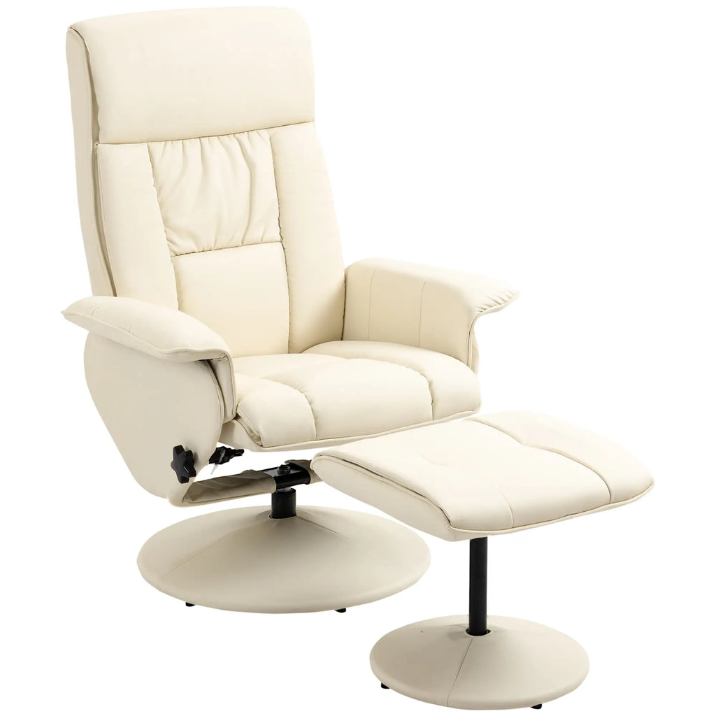 Relaxing Armchair Reclining up to 135° with Swivel Seat and Pouf Footrest, 78x84x110cm, Cream