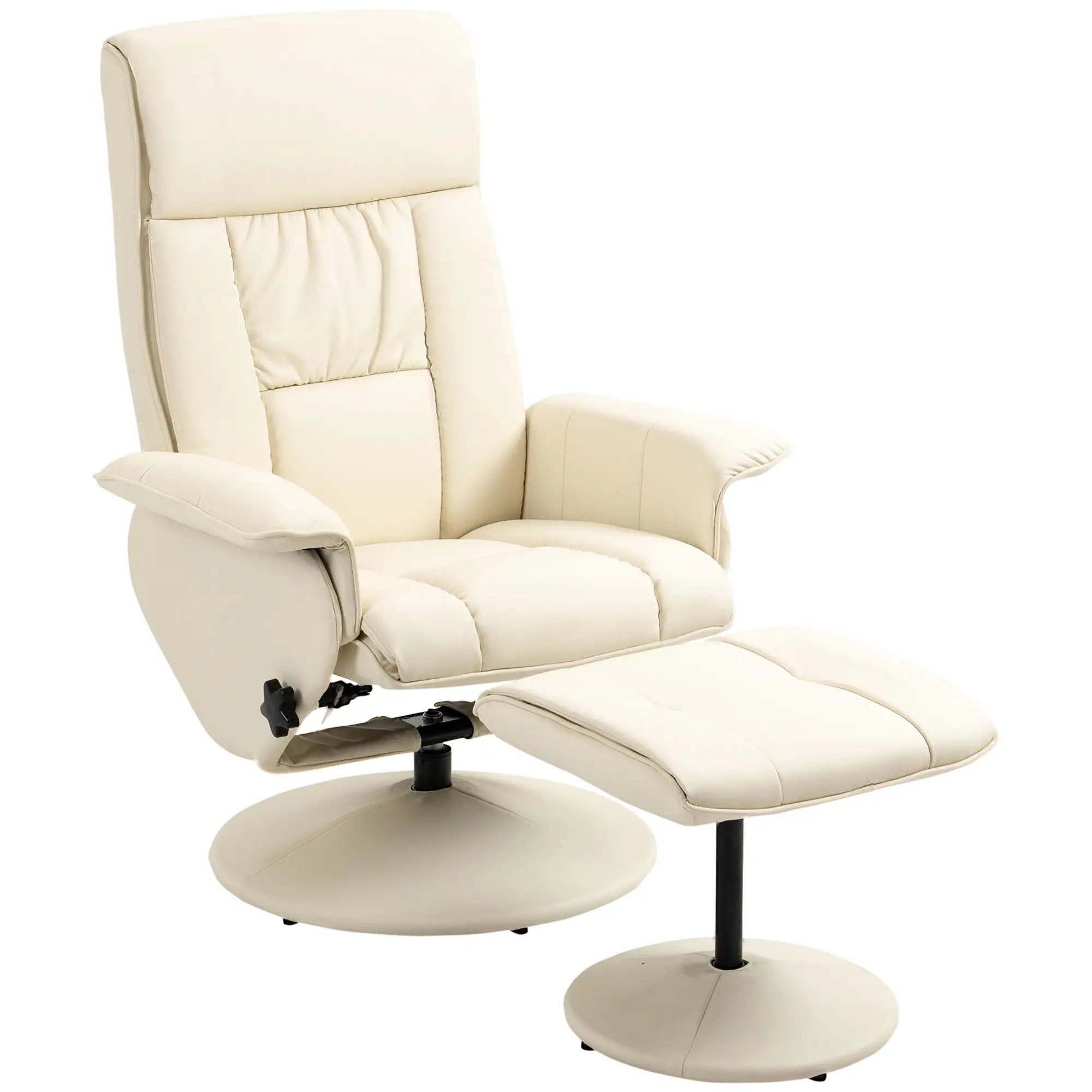 Relaxing Armchair Reclining up to 135° with Swivel Seat and Pouf Footrest, 78x84x110cm, Cream