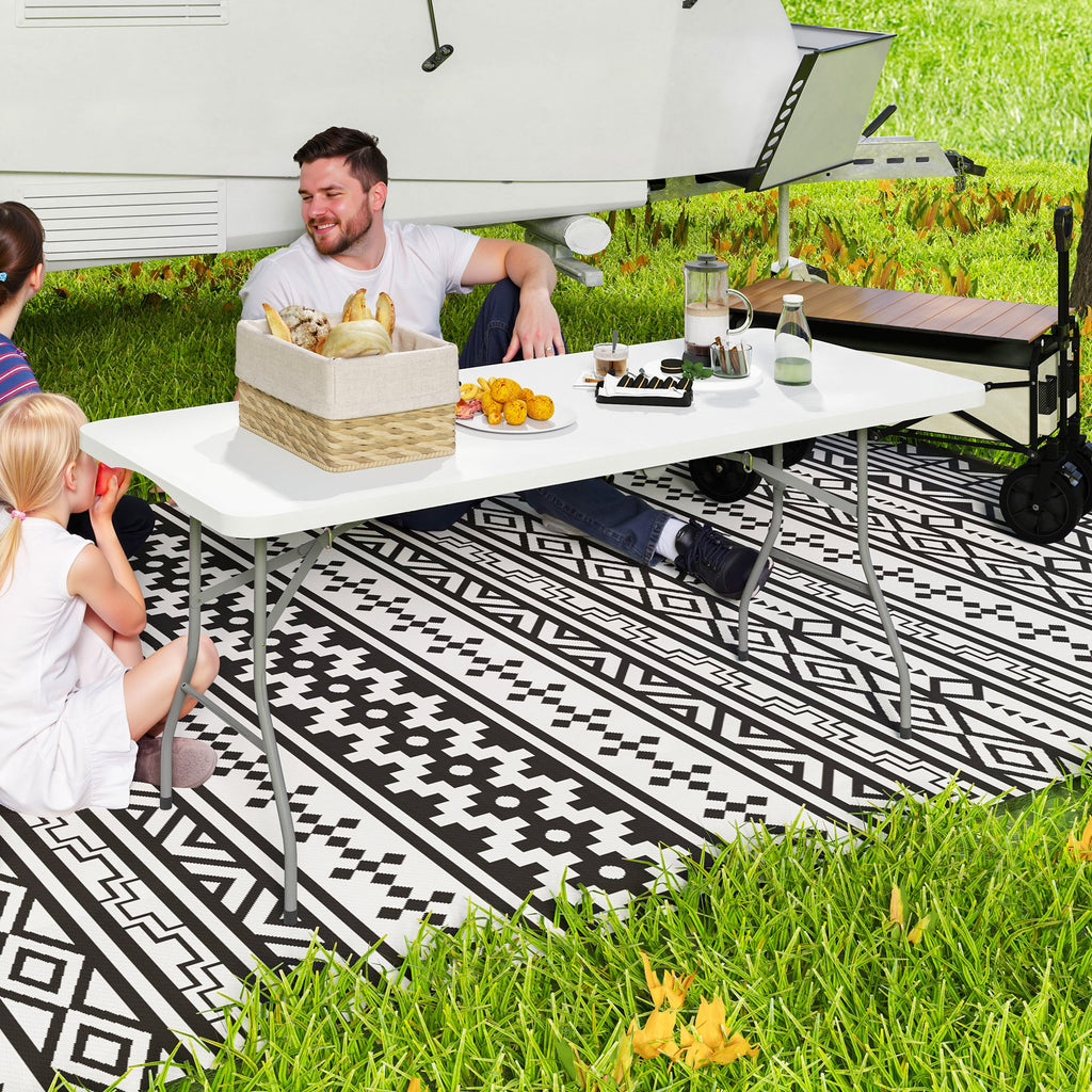 Folding Garden Table with Handle, Steel and Plastic, 180x74x74 cm, White