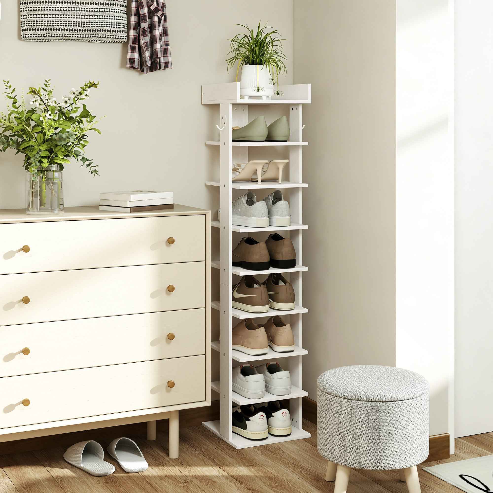 HOMCOM 9-Tier Shoe Rack, Entryway Shoe Organizer, White