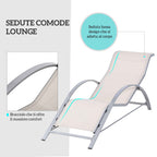 Outsunny Set of 2 Sun Loungers and Coffee Table with Glass Top, 59x169x66 cm, Cream