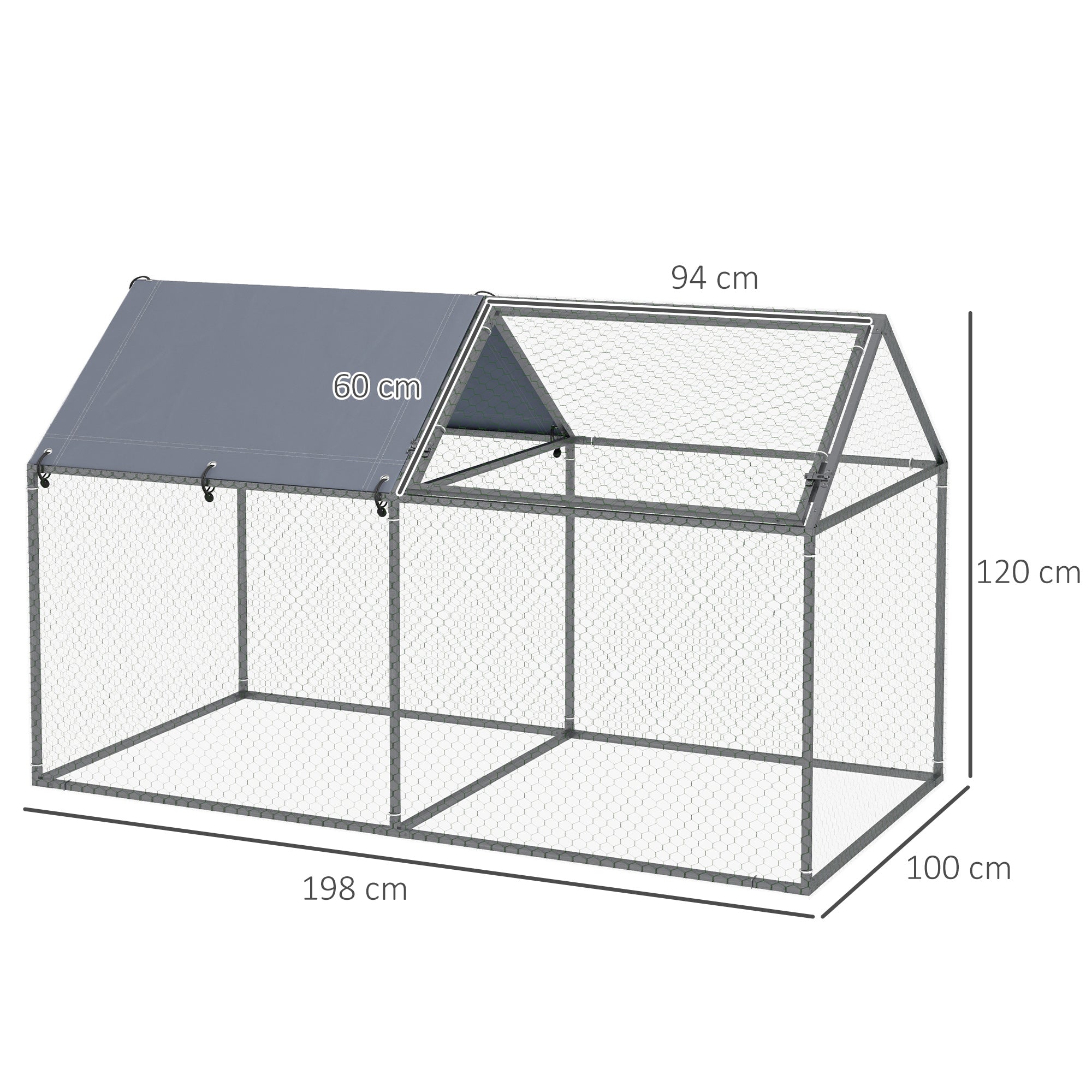 Steel Pet Cage with Oxford Fabric Roof and Stakes, 198x100x120 cm, Green and Silver