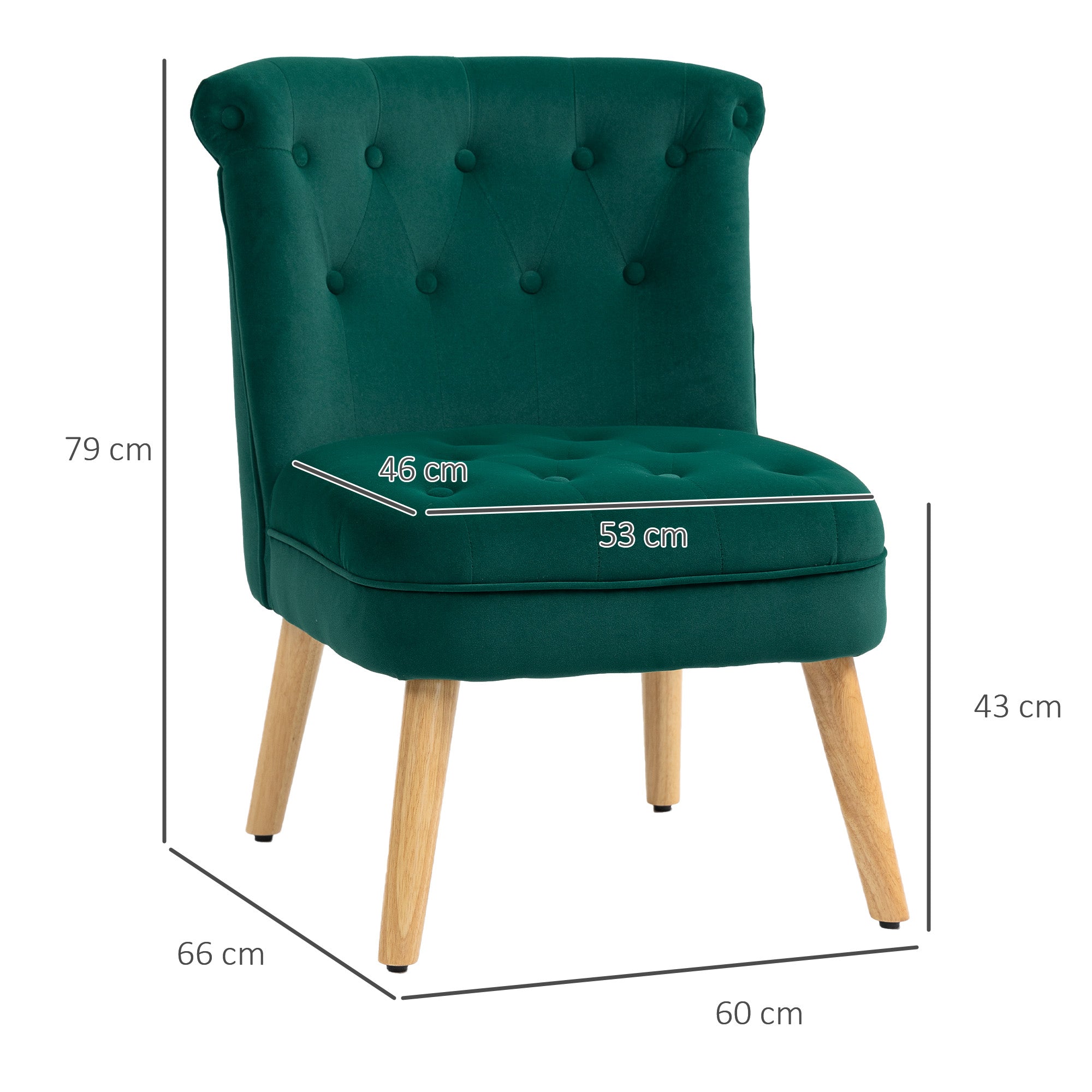 Velvet Lounge Chair with Padded and Quilted Seat with Buttons, 60x66x79 cm, Green