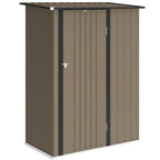 Outsunny Metal Tool Shed with Sloped Roof and Lockable Door, 142x86x189 cm, Brown
