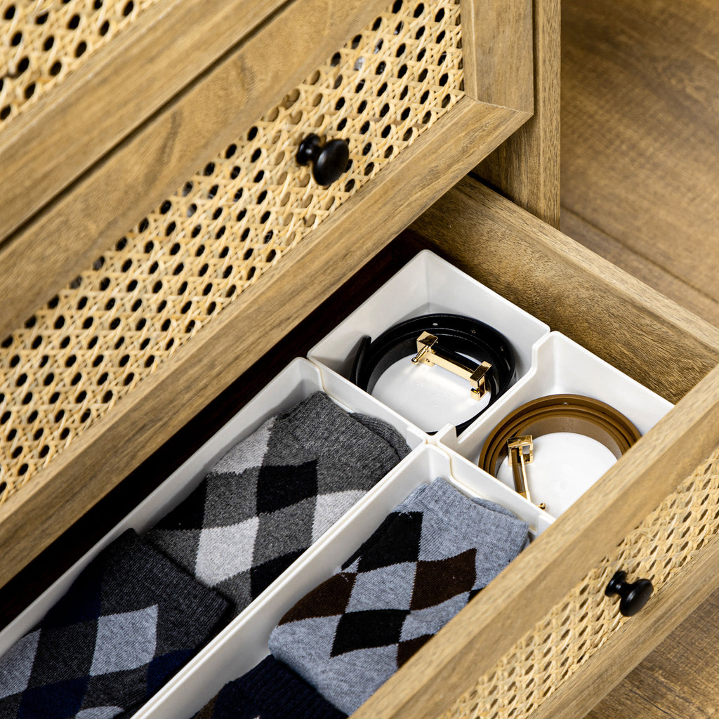 Chest of Drawers with 4 Drawers and Rattan Inserts, Boho Style, 80x35x95 cm, Natural Wood