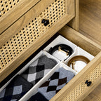 Chest of Drawers with 4 Drawers and Rattan Inserts, Boho Style, 80x35x95 cm, Natural Wood