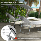 Outsunny Set of 2 Folding Garden Loungers with Adjustable Canopy, Oxford Fabric and Metal, 187x58x36 cm, Light Grey