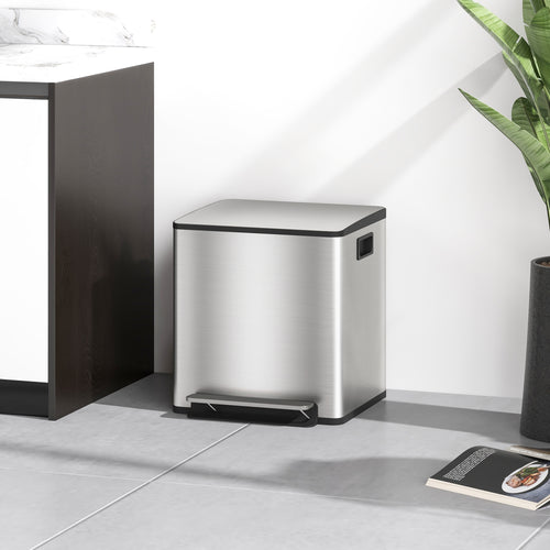 15L 2-Section Pedal Bin with Silent Lid, Stainless Steel and PP, 41.8 x 36.7 x 44 cm
