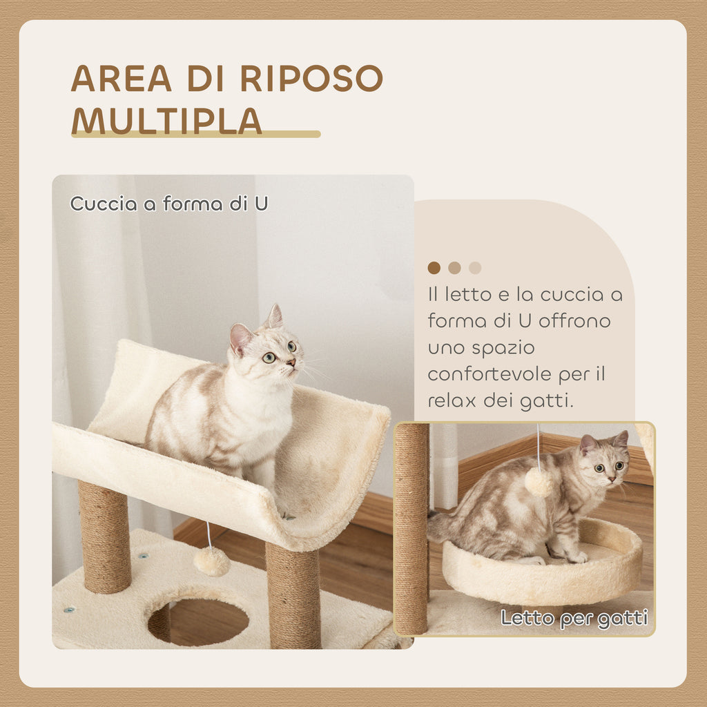 Cat Tree with Cat Bed, Kennel and Mat, Made of Wood, Plush and Sisal, 60x30x76 cm, Light Brown