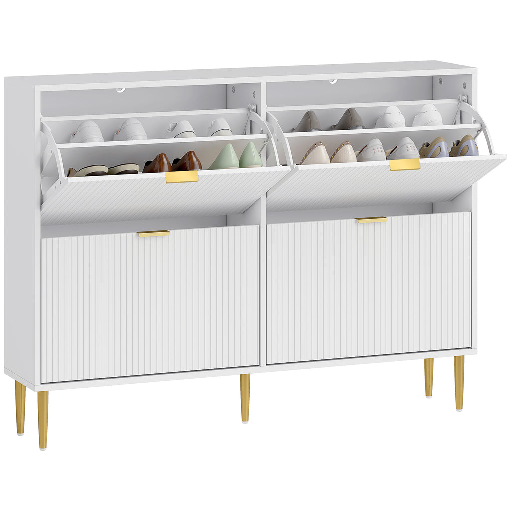 Slim Shoe Rack for 20 Pairs of Shoes with 4 Flap Drawers and Adjustable Shelves, 105x24x91.5 cm, White