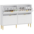 Slim Shoe Rack for 20 Pairs of Shoes with 4 Flap Drawers and Adjustable Shelves, 105x24x91.5 cm, White