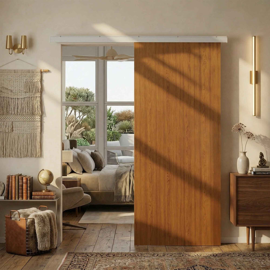 Sliding Door 90x210 cm, Wardrobe Assembly Kit, Track, Brown Wood Effect