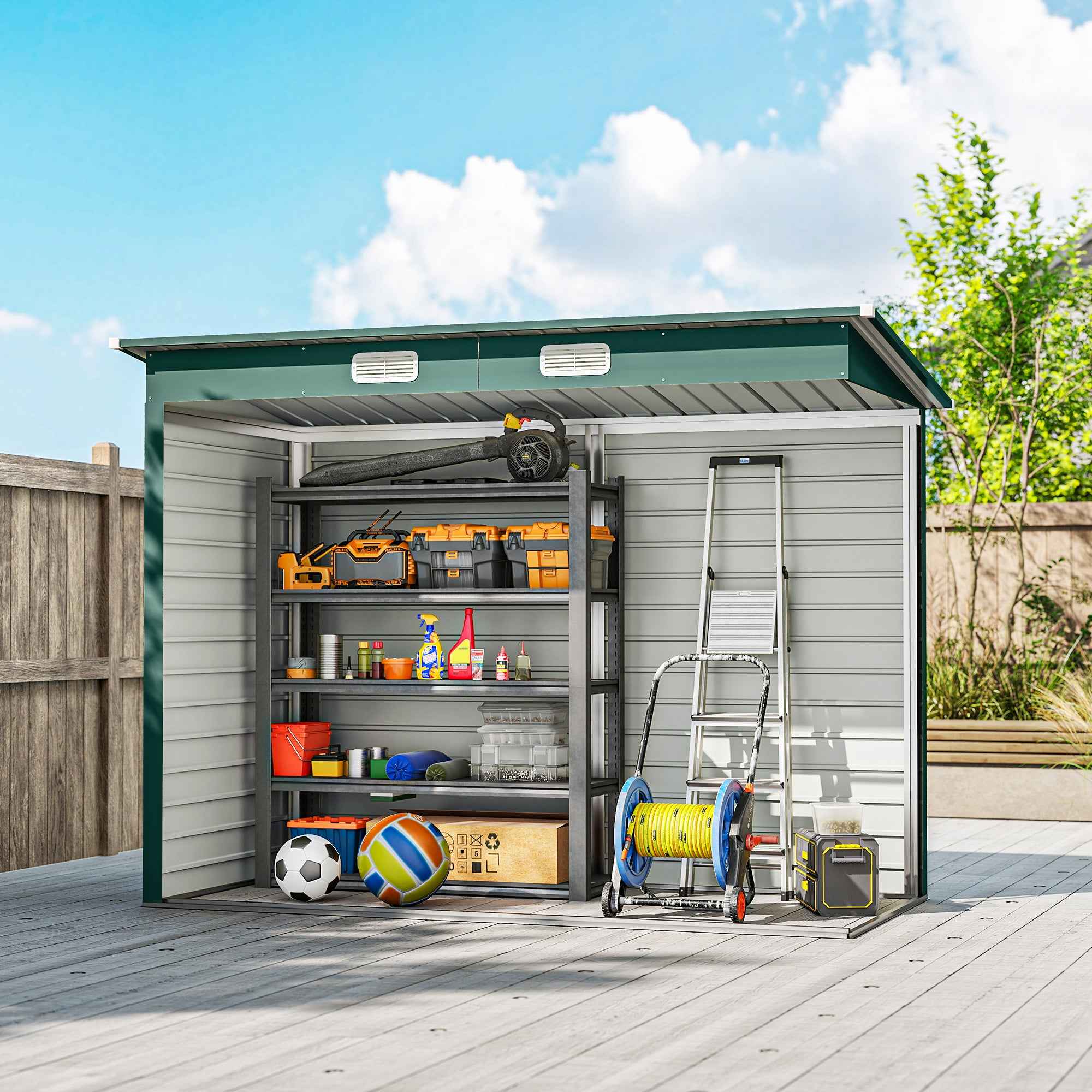 Outsunny Steel Tool Shed with 2 Vents and Latch, 249x121x183 cm, Green
