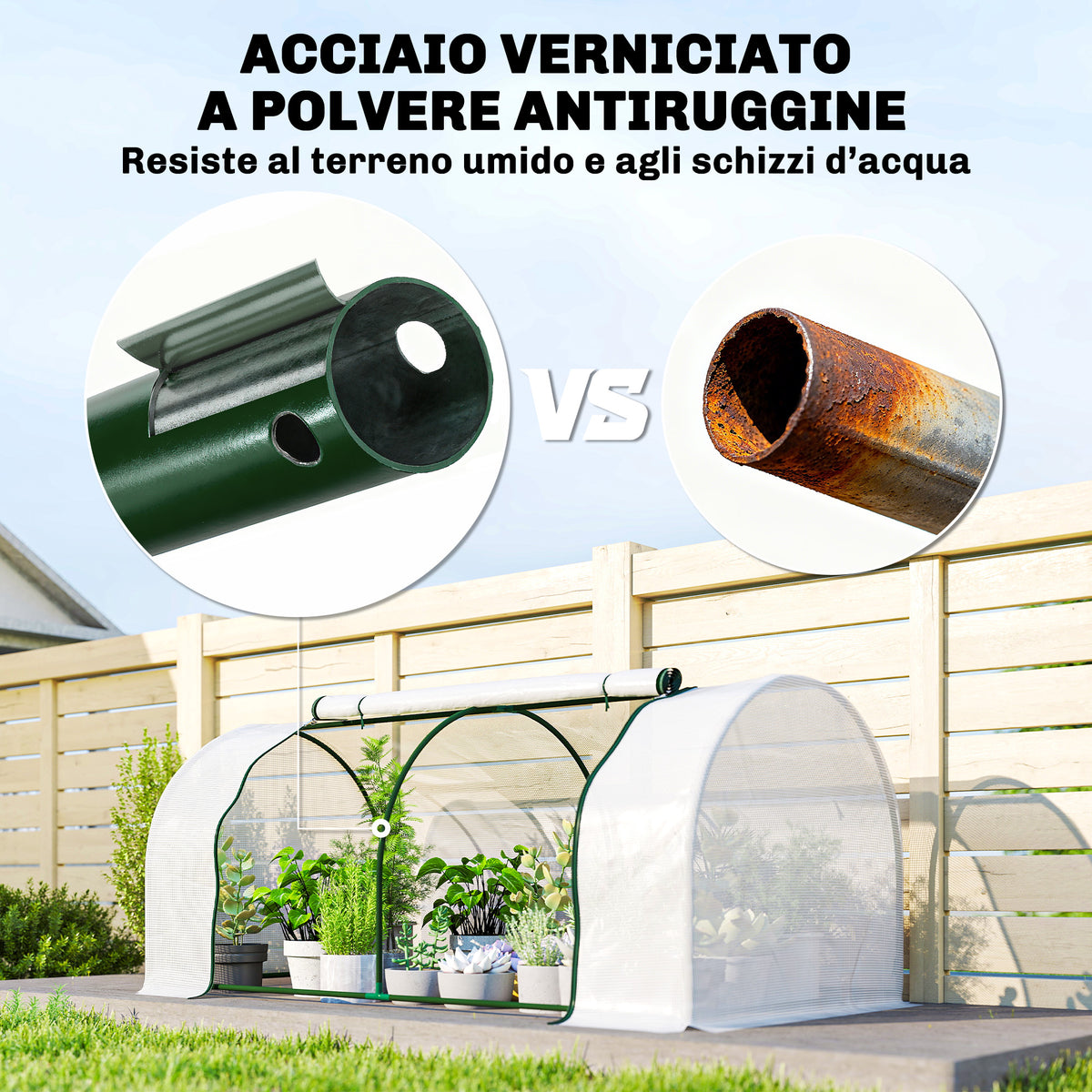 Outsunny Steel Tunnel Greenhouse with PVC Cover, 200x100x80 cm, White