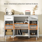 Elegant Buffet Sideboard with 2 Drawers and 3 Cabinets with Adjustable Shelves, Wooden, 120x38x86 cm, White