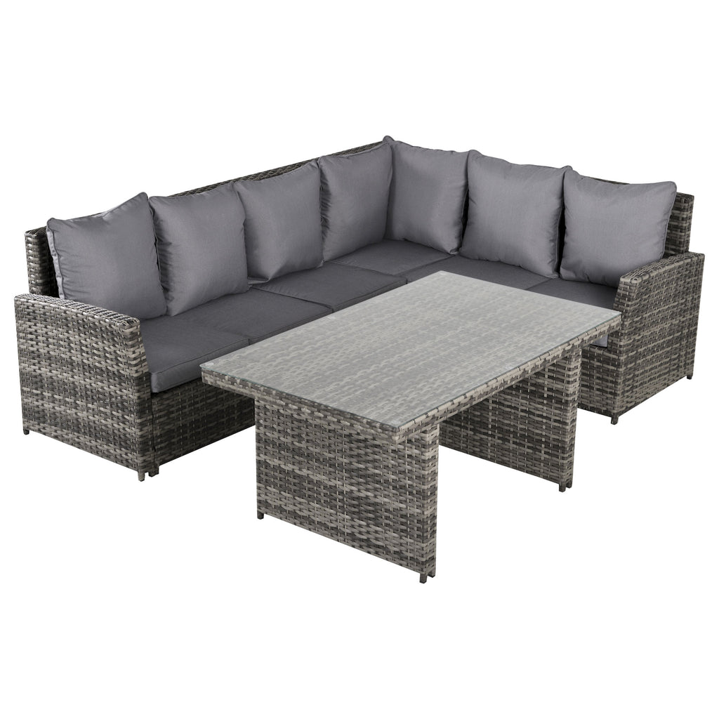 3-Piece Garden Lounge Set with 2 Outdoor Sofas and 1 Garden Table in Grey Synthetic Rattan
