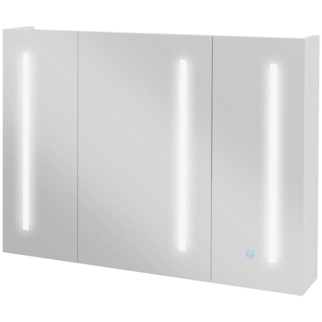 Kleankin Condition with mirror with adjustable shelves and 3 -colored LED lights, in MDF and glass, 90x15x70 cm, white - Borgè