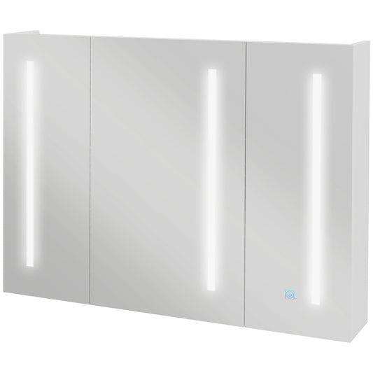 Kleankin Condition with mirror with adjustable shelves and 3 -colored LED lights, in MDF and glass, 90x15x70 cm, white - Borgè