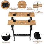 Folding Workbench with 4 Vices, Ruler and Protractor, 150 kg Capacity, Black and Wood