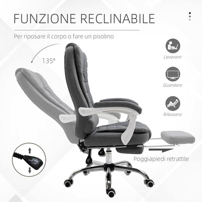 Vinsetto Reclining Office Chair with Retractable Footrest and High Backrest in Fabric, Gray