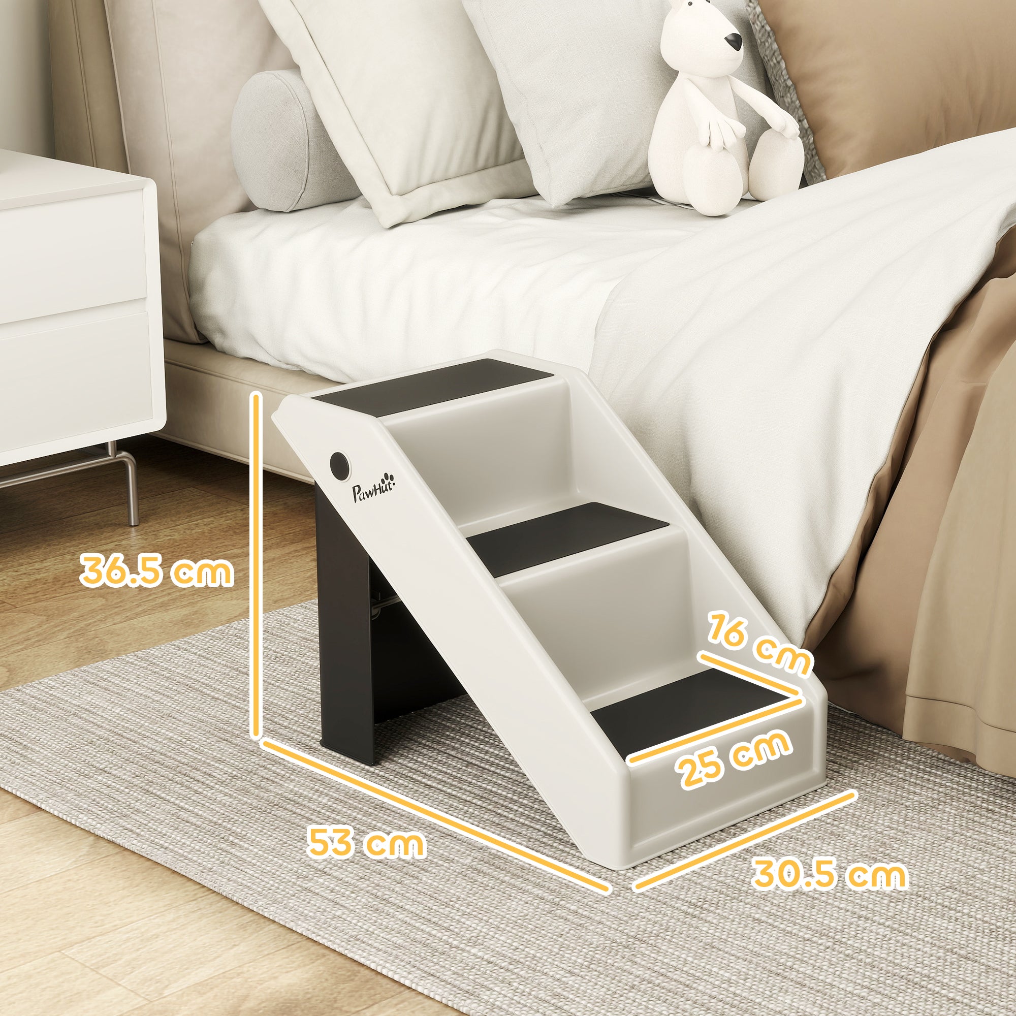3-Step Non-Slip Dog and Cat Step Ladder, Foldable Design with 10kg Capacity, Cream