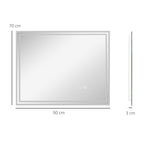 Kleankin Bathroom mirror with LED light 3 levels rectangular, anti -explaiming and touch switch, 90x70cm - Borgè