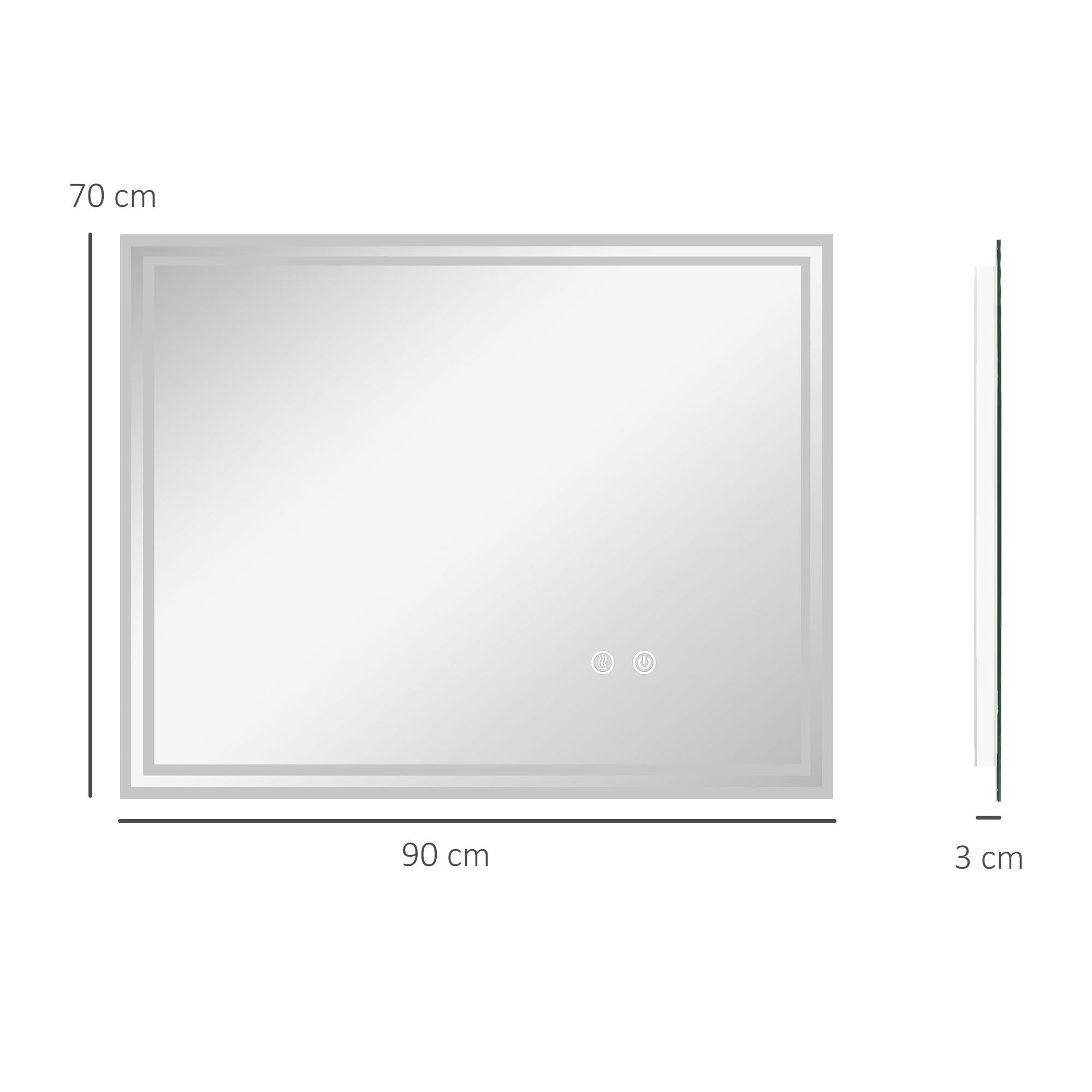 Kleankin Bathroom mirror with LED light 3 levels rectangular, anti -explaiming and touch switch, 90x70cm - Borgè