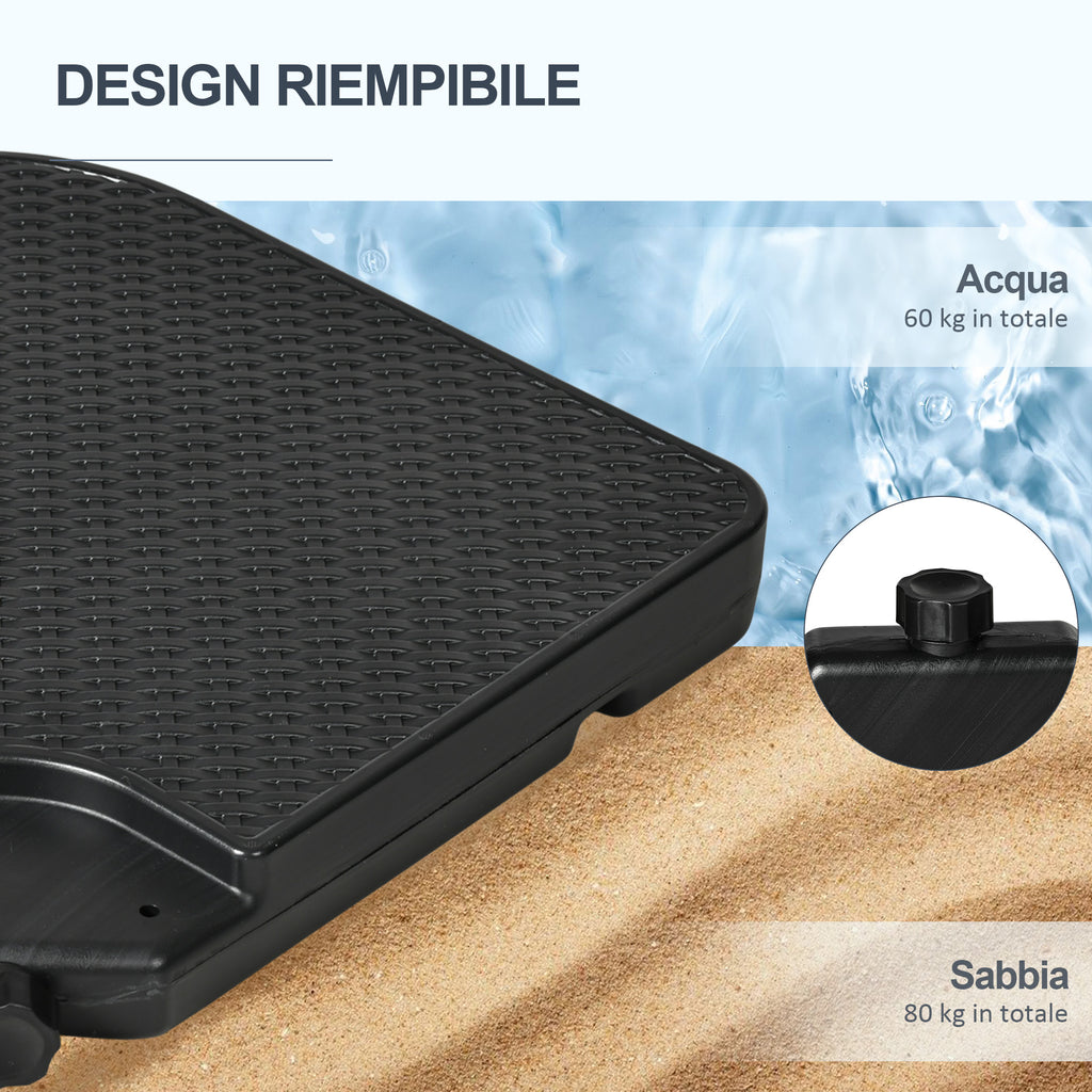 Parasol Base set of 4 Stackable Pieces with Integrated Handles, in HDPE, 99.7x99.7x8.3 cm, Black