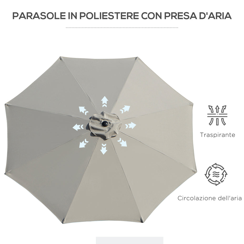 Outsunny 3x2.50 m Tilting Garden Umbrella with Crank and Removable Pole, Light Grey