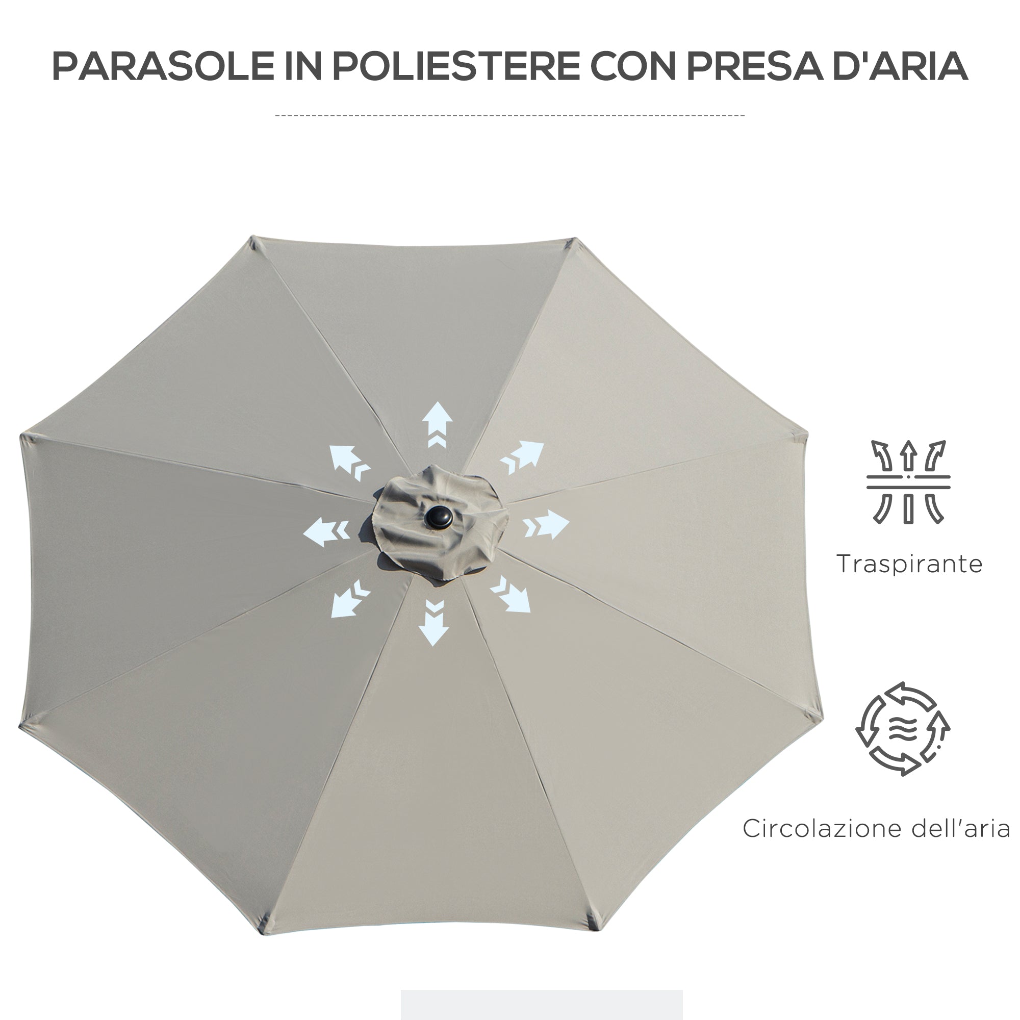 Outsunny 3x2.50 m Tilting Garden Umbrella with Crank and Removable Pole, Light Grey