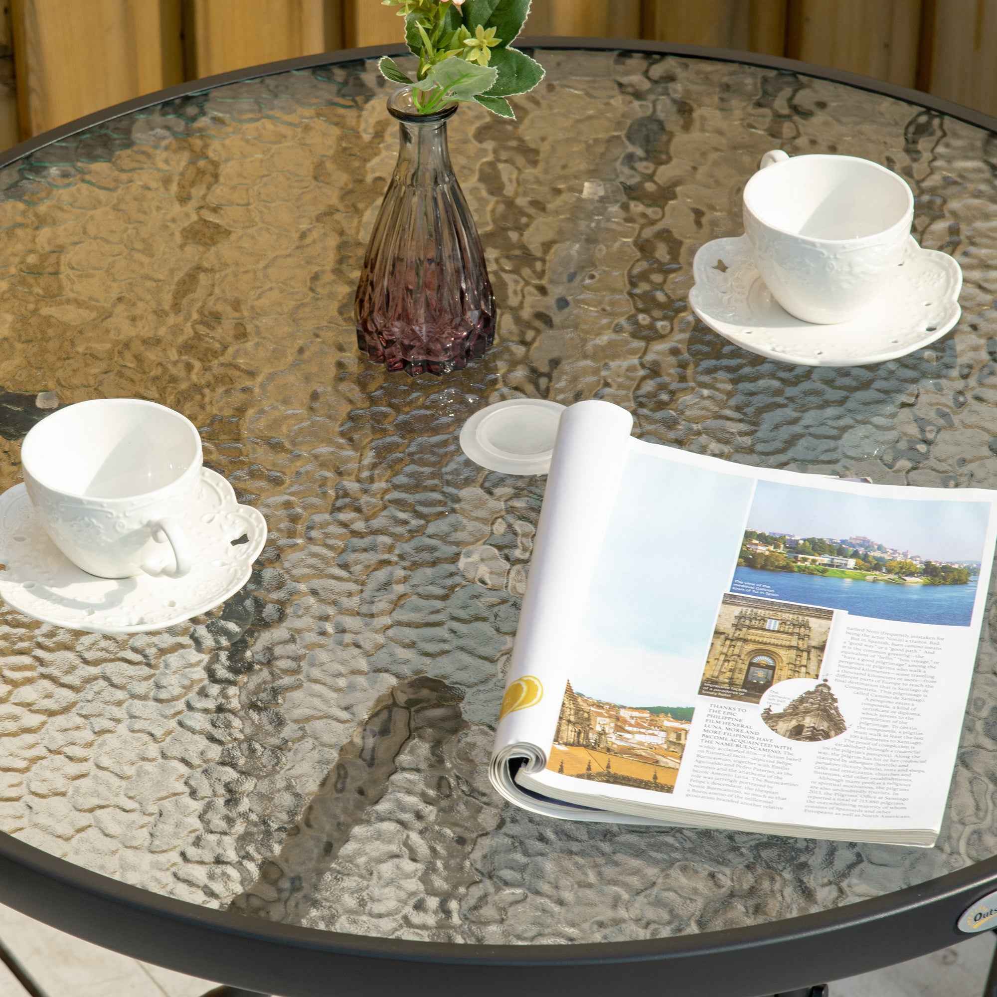 Outsunny Garden Table Round Coffee Table with Hole, 80cm, Black