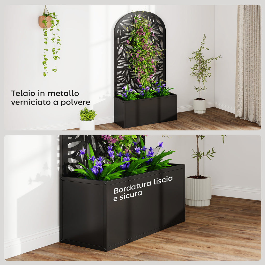 Outsunny Arched Trellis Planter with Drainage Holes, Metal, 61x23x113 cm, Black