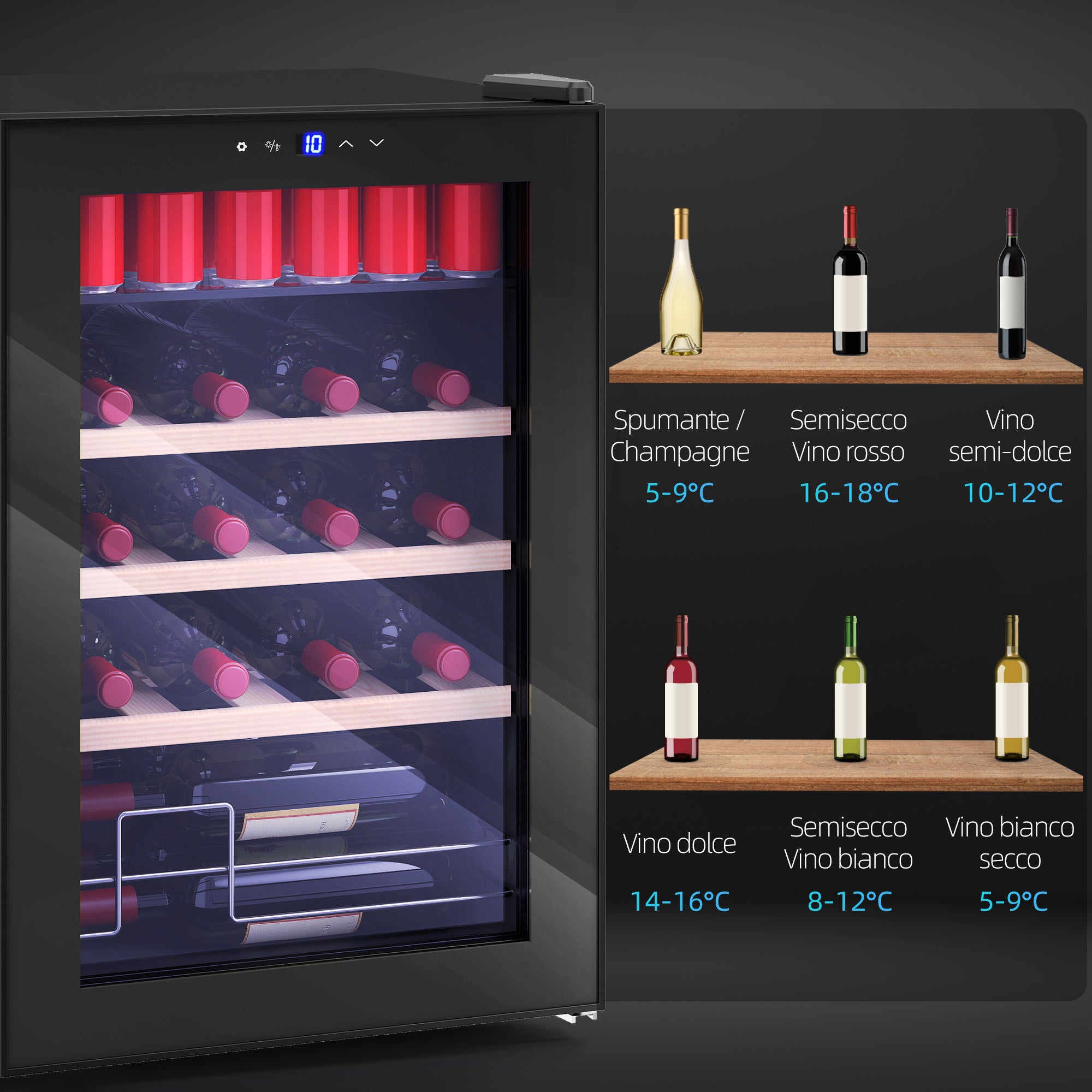 53L Wine Cooler with Adjustable Shelves for 12 Bottles and 25 Cans, 43x45x64 cm, Black