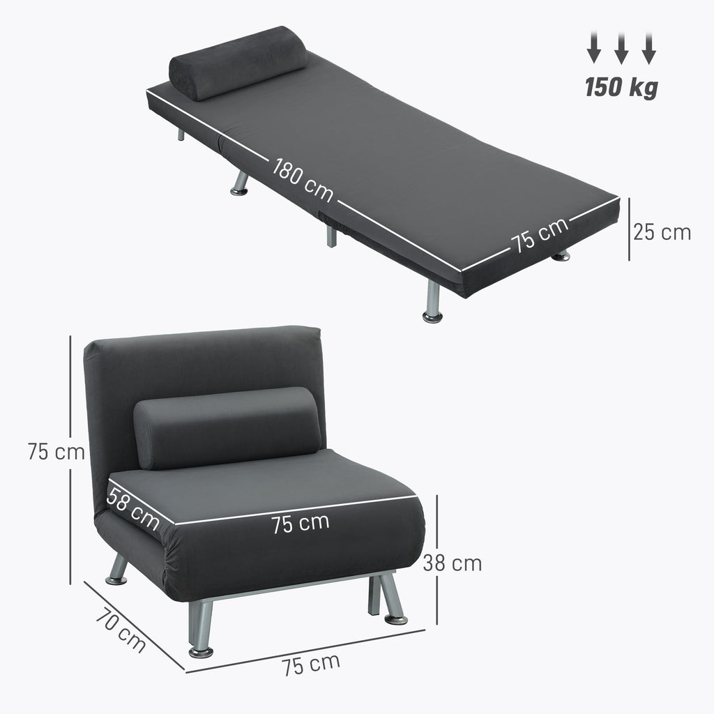 3-in-1 Sofa Bed with Adjustable Backrest and Linen-Effect Fabric Cushion, Dark Grey