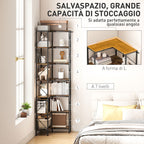 7-Tier Industrial Corner Bookcase, Wood and Steel, 60x60x198 cm, Rustic Brown