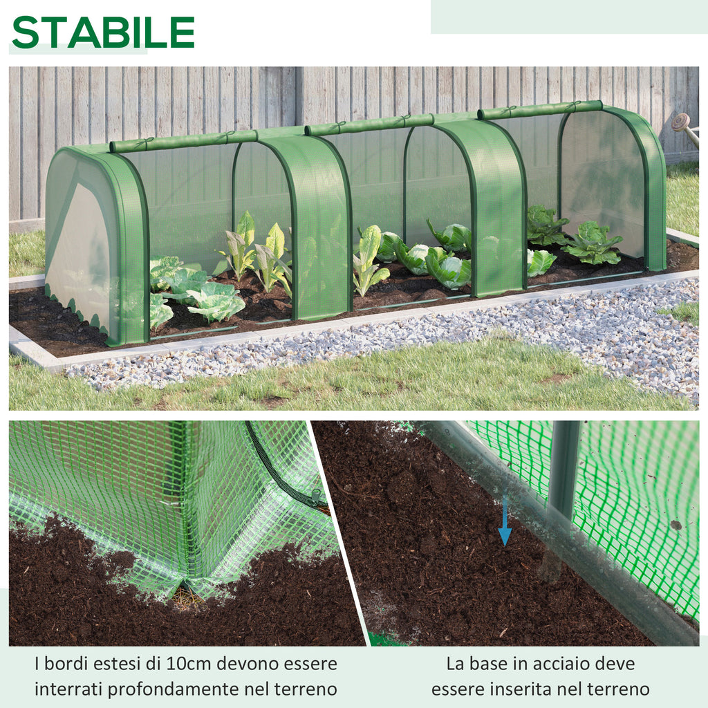 Steel and PP Plastic Tunnel Greenhouse with Roll-Up Doors, 295x100x80 cm, Green