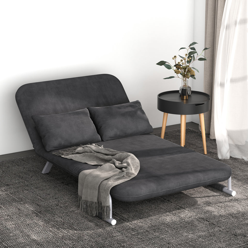 2 Seater Sofa Bed in Faux Leather and Steel with 5-Position Adjustable Seat, 105x80x78 cm, Grey